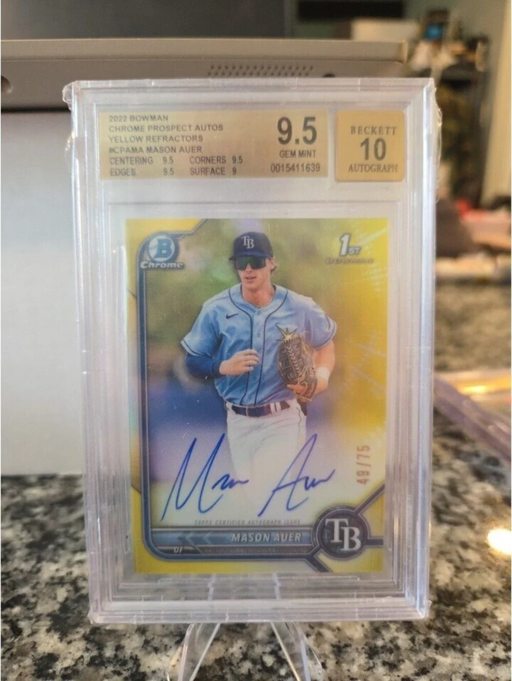 MASON AUER 2022 Bowman Chrome Yellow Refractor 49/75 BGS 9.5/10 Tampa Bay